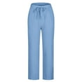 thumbnail image 4 of lmcalzta Womens Linen Pants Plus Size Drawstring Stright Leg Pant Summer Lightweight Trousers Solid Color, 4 of 5