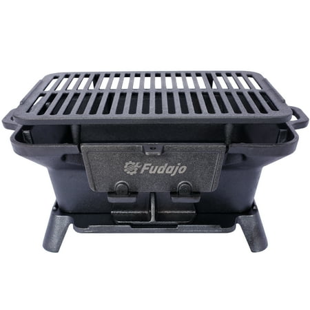 Oval Cast Iron Grill Outdoor, Portable Charcoal Grill and Tabletop Cast Iron Skillet - 100% Cast Iron, Durable, Small Charcoal Grill, Camping Stove, Hibachi Grill