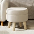 thumbnail image 6 of LEDREM Footstool Round Storage Ottoman with Velvet Padded Seat, 12.2-Inch Footrest and Small Table for Living Room and Hallway, Cream White, 6 of 9