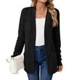 thumbnail image 2 of Women's Solid Color Long Sleeve Length Cardigan Sweater Coat Top with Pockets for Spring and Fall Seasons, Casual Layering for Daily Use,Black,M, 2 of 8