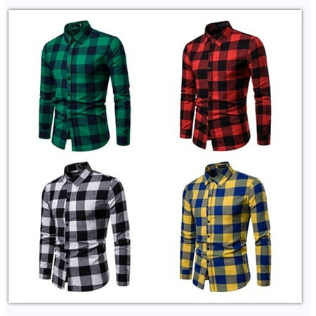 New Mens Long Sleeve Shirt Button Up Business Work Plaid Formal Plain Dress (Best Dress Shirts For Work)