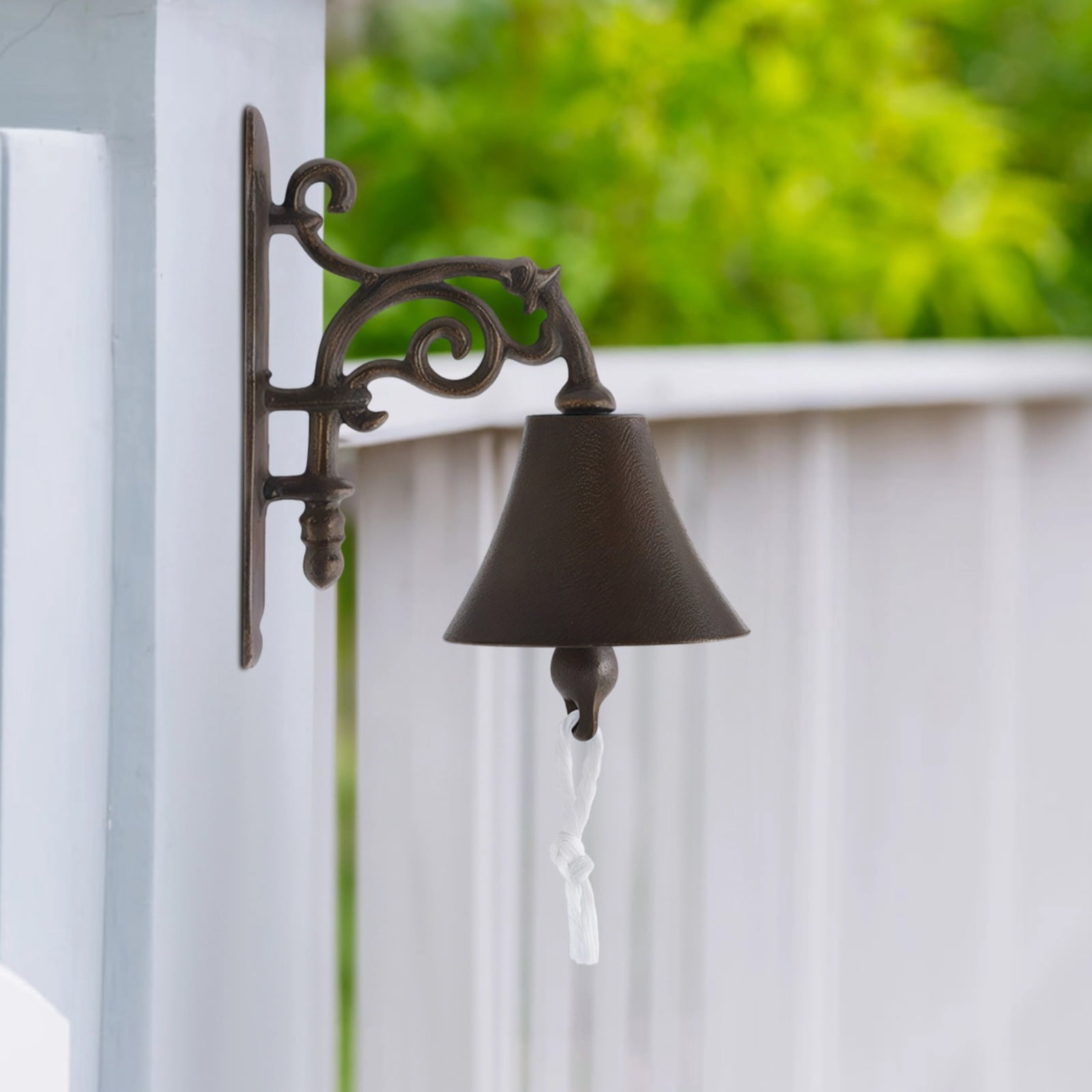 Vintage Cast Iron Wall Mounted Bell - Dinner Bell with Pull Rope for Outside | Rustic Antique Bronze Serving Bell for Farmhouse Garden, Front Door, Porch, Patio & Home Decor