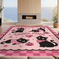 thumbnail image 2 of Design&I 4'x6' Ultra Soft Area Rug, Pink Black Whimsical Cat and Pumpkin Design Charming Checkered Borders Star Motifs Fluffy Washable Non Shedding for Bedroom Living Room Home Office, 2 of 3