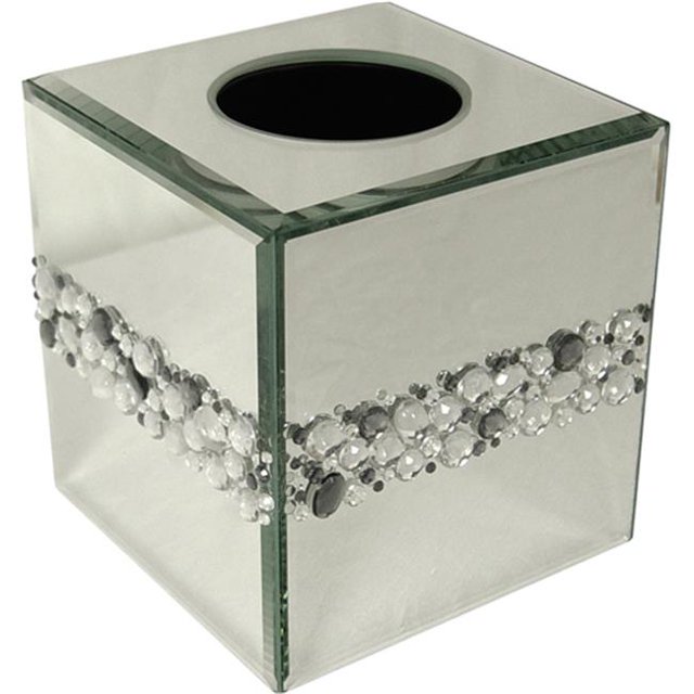Elegant Home Fashions 90405 Bling Tissue Box Cover - Silver Mirror-Multi Color Beads