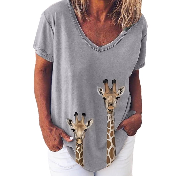 Elegante mujer con cuello en V estampado camiseta blusa Tops sudadera OAVQHLG3B Store lin121212