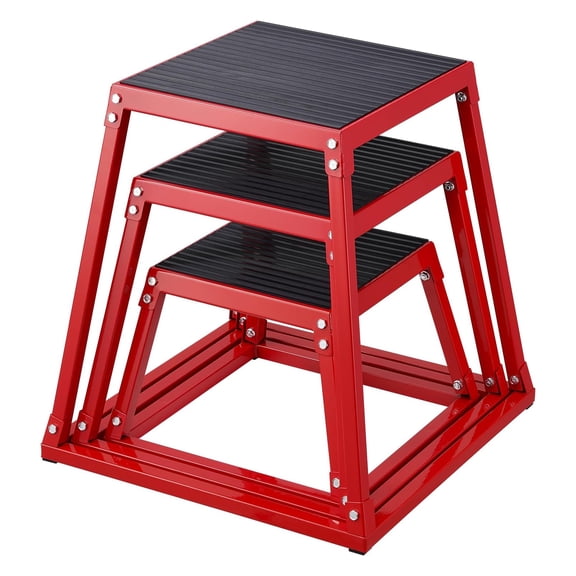 Plyometric Jump Box 3 Pcs Set, 12/18/24 Inch Fitness Exercise Platform, Steel Anti-Slip Step Up Box Jumping Agility Box for Home Gym Strength Training Workout, Red