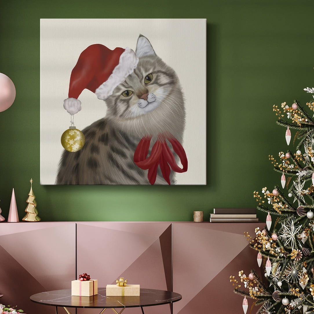 Cute Cat with Christmas Hat- Gallery Wrapped Canvas