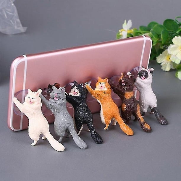 Soporte para teléfono inteligente con ventosa de diferentes gatos, soporte de resina con forma de gato, soporte para teléfono móvil con ventosa para tabletas y smartphones de escritorio.