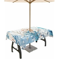 Outdoor Tablecloth with Umbrella Hole & Zipper, Blue Nautical Coastal Rectangle Tablecloth 60x84 Inch, Summer Beach Coral Seaside Patio Table Cover Waterproof Table Cloth for Picnic/Party