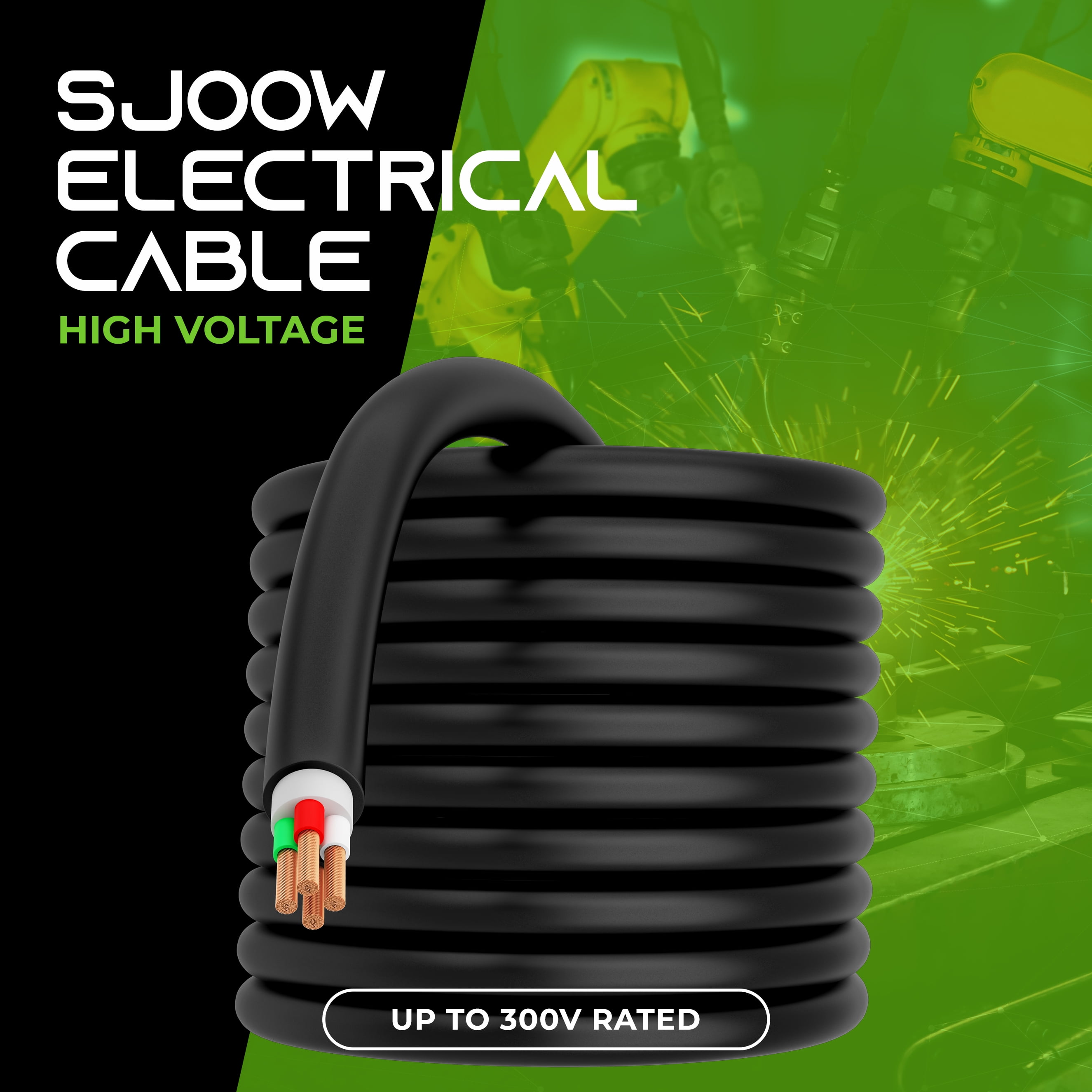 GearIT 10/4 10 AWG Portable Power Cable (50 Feet - 4 Conductor) SJOOW 300V 10 Gauge Electric Wire for Motor Leads, Portable lights, Battery Chargers, Stage Lights and Machinery -50ft Electrical Cord