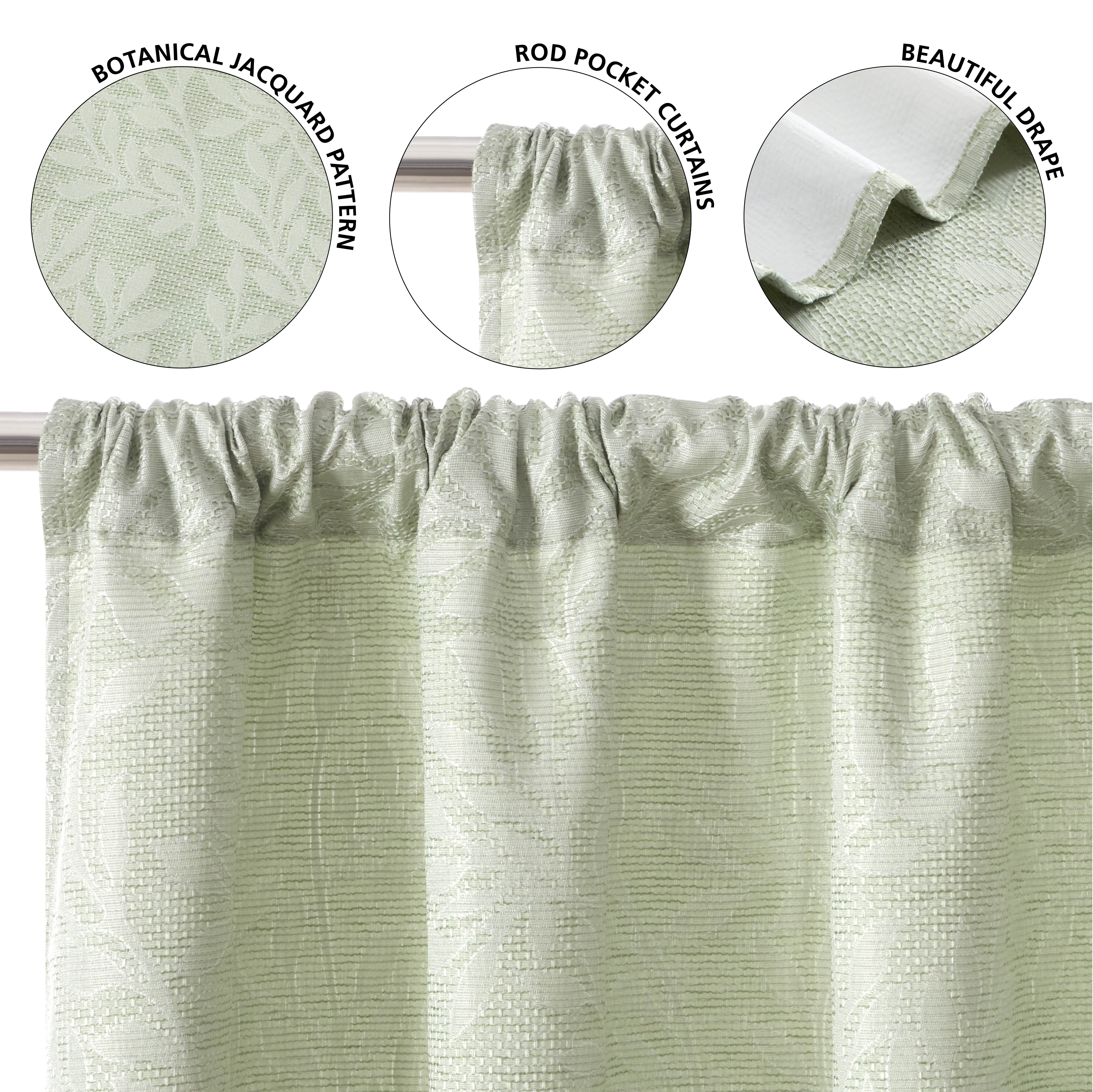 (2 pack) Mainstays Jacquard Blackout Panel Pair, Set of 2 Curtains, Green Botanical, 37" W x 84" L
