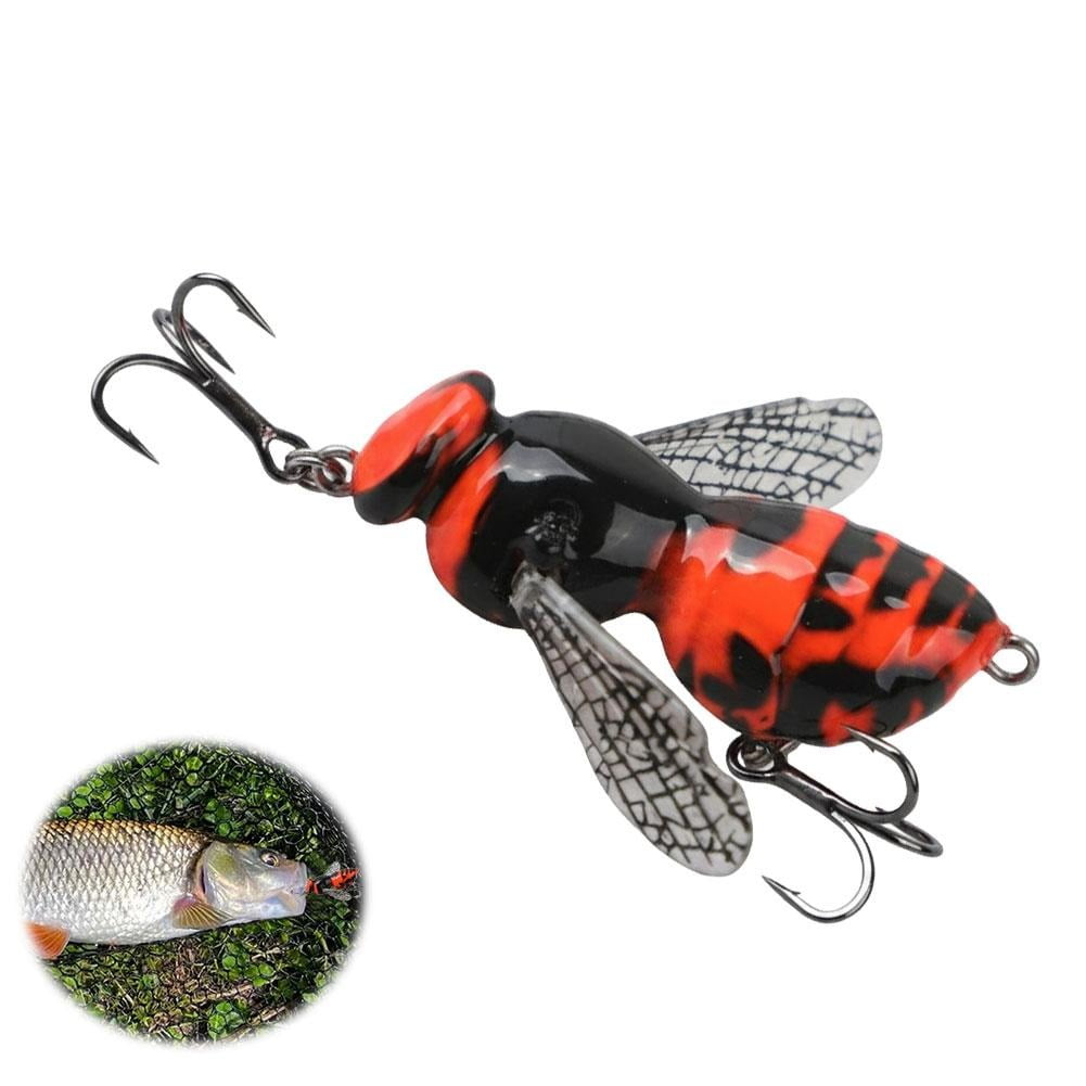 Wasp Topwater Fishing Lure Bionic Insect Floating Hard Bait Surface Splash Crawl Popper with Carbon Steel Treble Hooks for Bass Pike Walleye