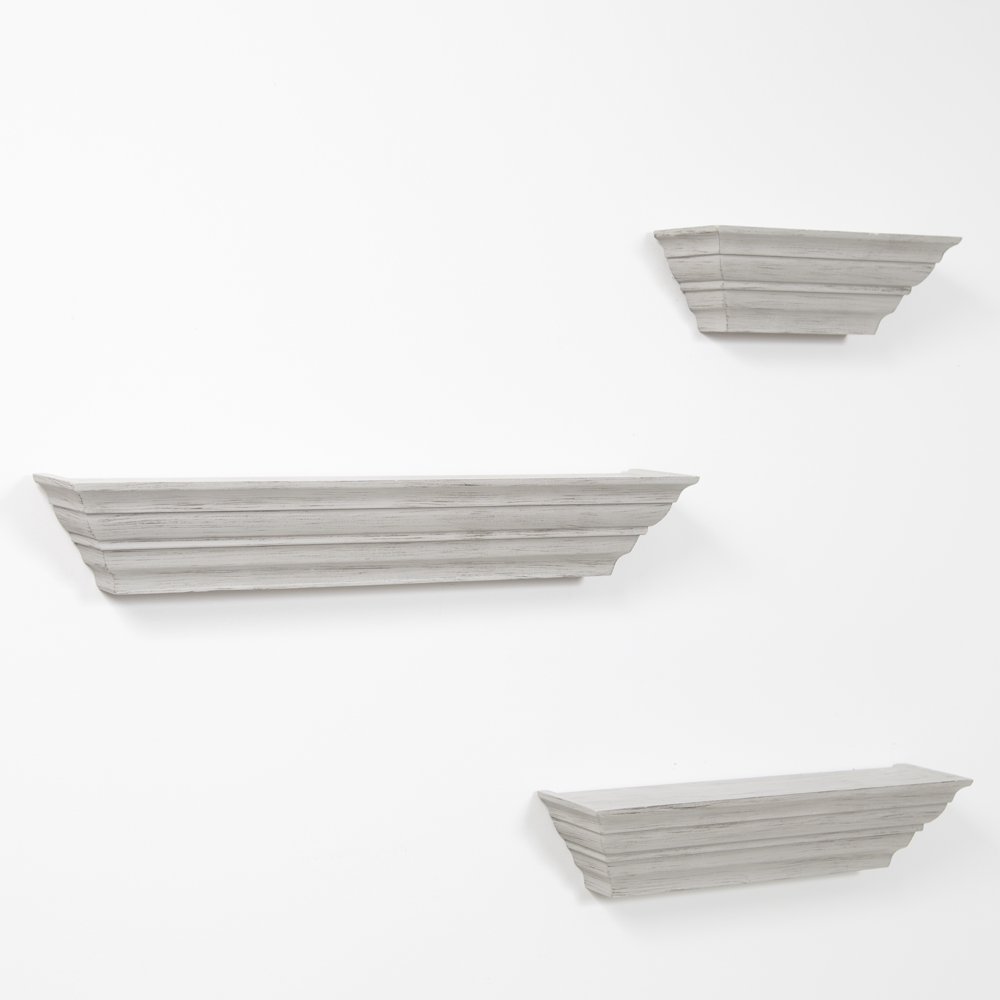 Traditional Distressed Grey 3 Piece Floating Ledge Shelf Set Walmart