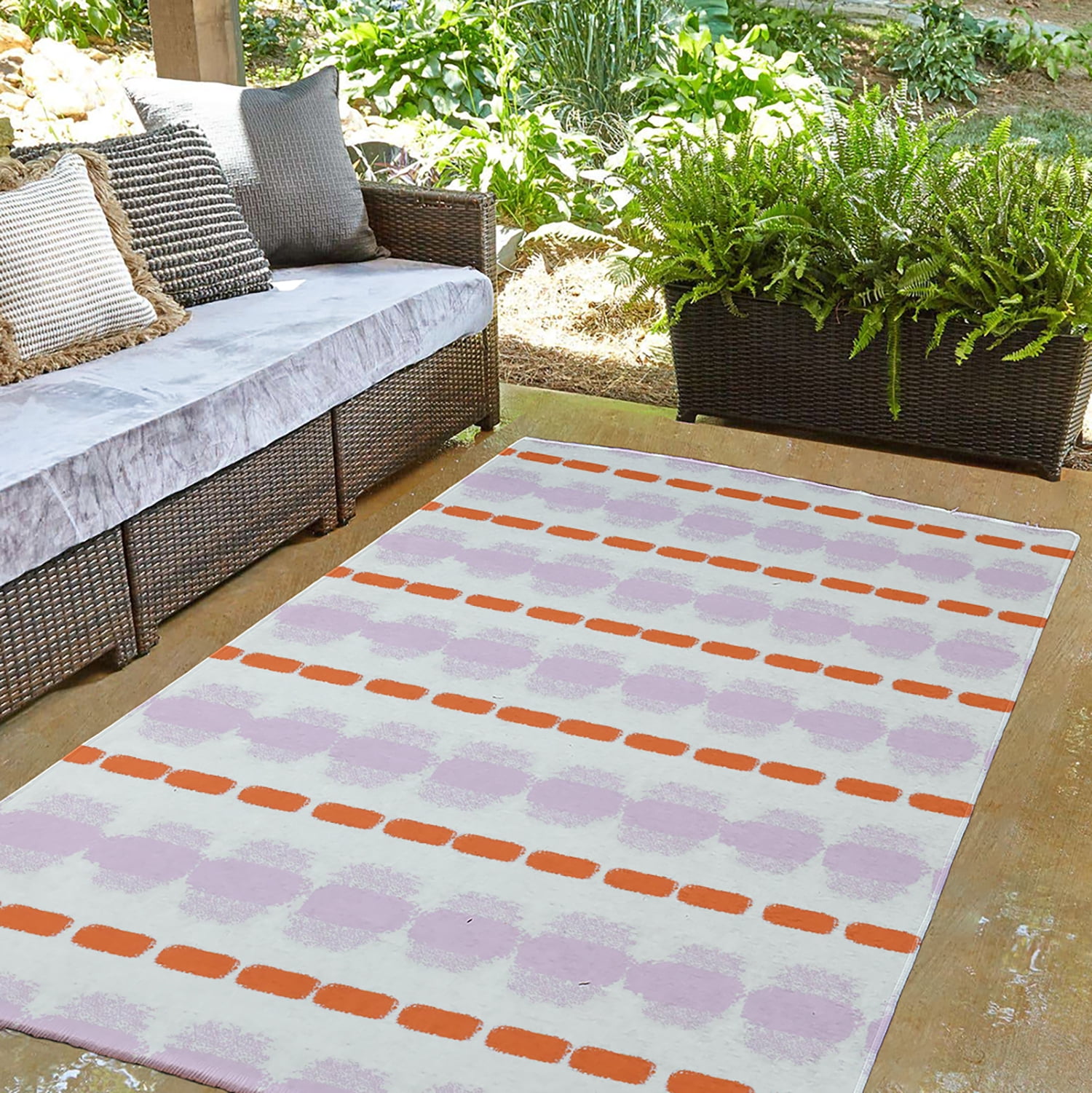 Simply Daisy 3' x 5' Purple-Orange Watercolor Stripe Spring Chenille Indoor/Outdoor Rug