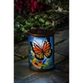 thumbnail image 2 of Evergreen Handpainted Solar Glass Lantern, Florals and Monarch Butterfly, 3.7'' x 5.9'' x 9.5'' inches., 2 of 2