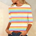 thumbnail image 5 of Xdegoge T-Shirt for Women Crewneck 3/4 Sleeve Casual Pastel Gradient Rainbow Striped Pattern Loose Fit Soft Flowy Breathable Modern Aesthetic Daily Spring Fashion Tops, 5 of 6