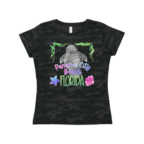 Inktastic Panama City Beach Florida Cute Swimming Manatee Women's T-Shirt