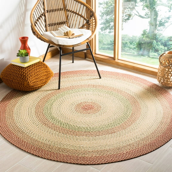 SAFAVIEH Braided Cirino Colorful Bordered Area Rug, Rust/Multi, 8' x 8' Round