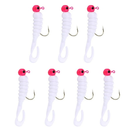Crappie Jigs Crappie Baits Grub Fishing Lures Curly Tail Worms for Bass Fishing Crappie Fishing Gear Soft Plastic Grubs Curly Tail Grubs White Swimbait 7pc