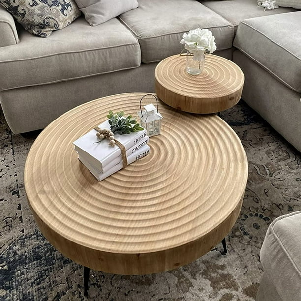 ChVans 2 Pcs Coffee Table, Modern Farmhouse Round Coffee Table Set