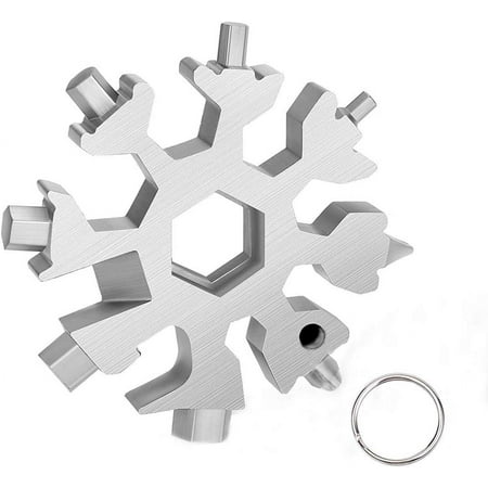 Snowflake Multi-Tool 18-in-1 Stainless Steel MultiTool Wrench/Bottle Opener/Screwdriver Kit with Key Ring Tactical Tool for Outdoor Camping Daily Tool 1PC (sliver)