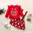 thumbnail image 1 of URMAGIC Kids Toddler Baby Girl Holiday Christmas Outfit Ruffled Long Sleeve T-Shirt Top Plaid Sunspender Skirt Clothes Set 4-5 Years, 1 of 4
