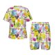 thumbnail image 1 of Fotbe Tropical Pineapples Pijama Estampada de 2 Piezas para Niños – Ropa de Dormir de Manga Corta Cómoda para Niños y Niñas, Camiseta y Shorts de Algodón-Large, 1 of 6