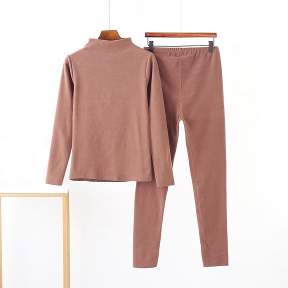 Roncen Women's Pajama Set, Soft Velour Mock Turtleneck Long Sleeve Loungewear, Solid Color Thermal Sleepwear for Women