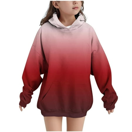Thetops Big Girls 7T Red Ombré Hoodie - Stretchy Durable Kangaroo Pocket Machine Washable for Active Play & Daily Wear