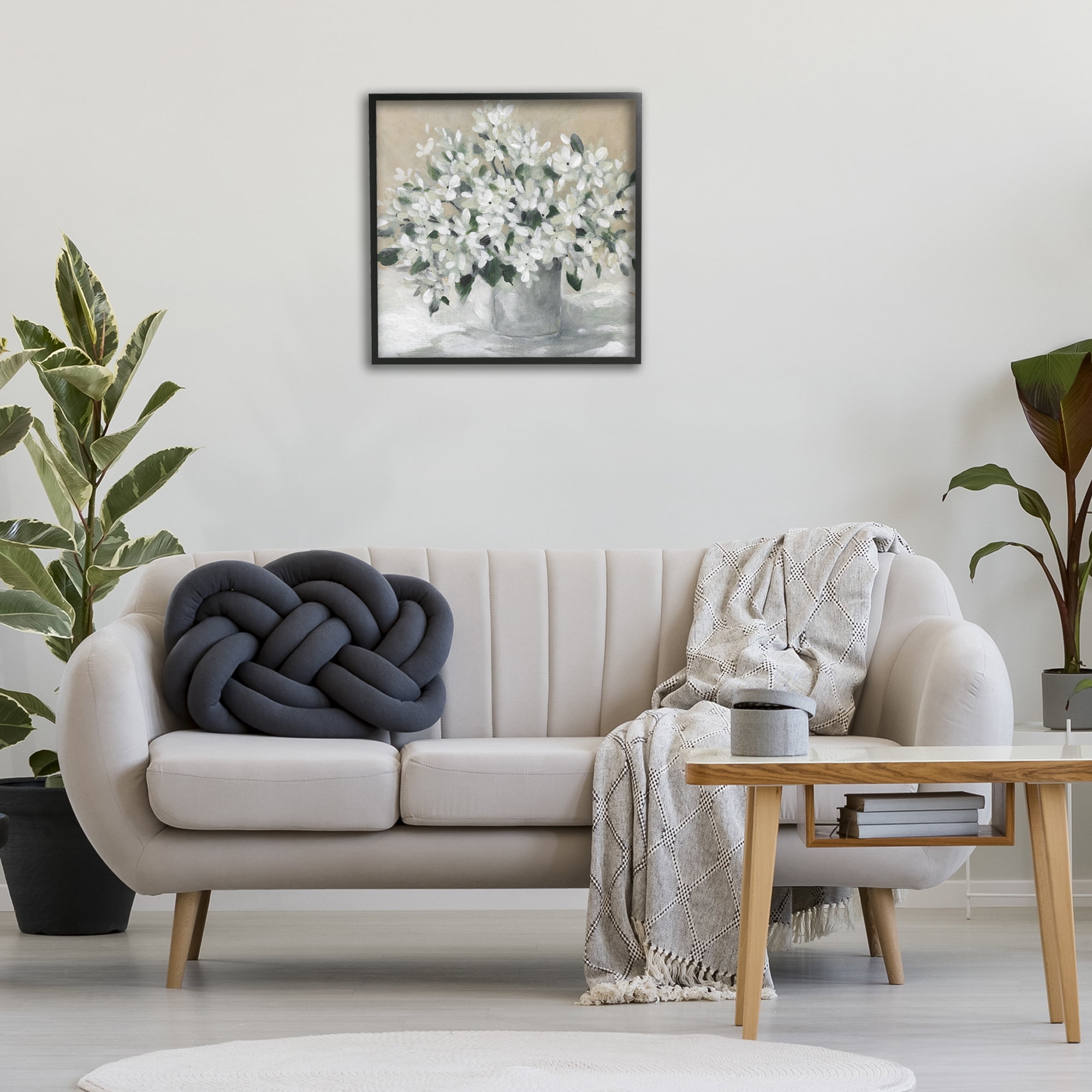 Stupell Industries Potted White Blooms Botanical & Floral Painting Black Framed Art Print Wall Art, 24 x 24