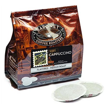Baronet Coffee Cappuccino Coffee Pods Bag | Flavored - Medium Roast | 18 Count, 8 Grams | Single Serve Coffee Pods | Bulk Packaged For Decreased Waste| Rich, Traditional Flavor