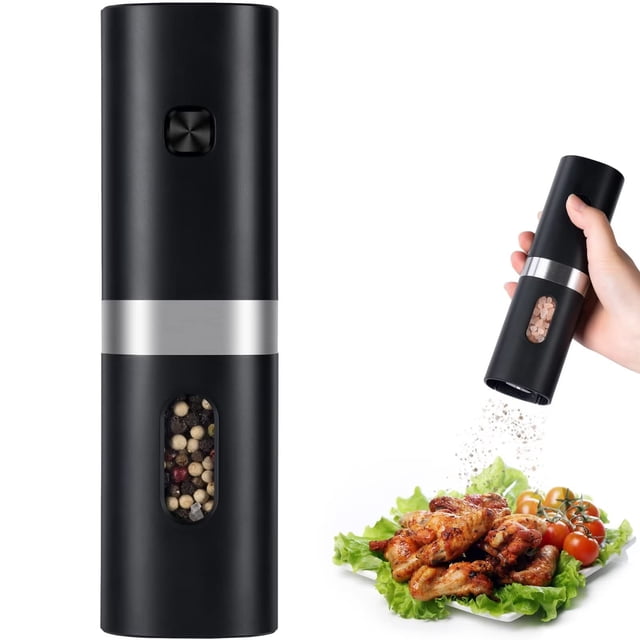 Moulin à Poivre Électrique, Moulin à Sel à Piles, Moulin à Poivre Automatique avec Lumière LED, Contrôle à Bouton à une Main, Réglage de la Mouture, Moulin à Poivre Noir Rechargeable, Batterie Non Incluse
