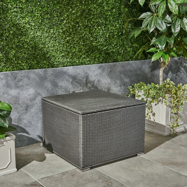 Ameer Outdoor Wicker Storage Ottoman, Gray - Walmart.com - Walmart.com