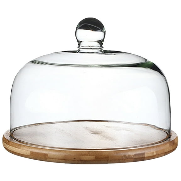 QUMONIN Wood Cake Stand with Glass Dome for Parties and Weddings - 5.9"X5.9"X4.5