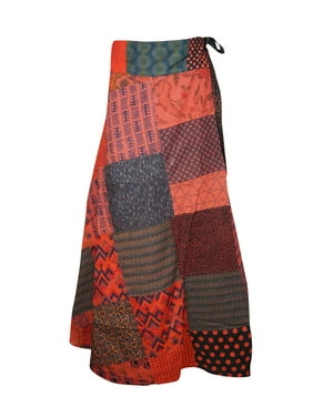Mogul Women Wrap Around Patchwork Skirt Ethnic Cotton Long Skirts One Size