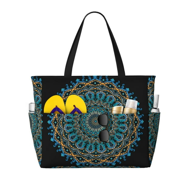 Fotbe Mandala Bolsa de Viaje para Playa - Resistente al Agua, Bolsa Tote de Gran Capacidad y Ligera con 7 Bolsillos para Mujeres y Hombres