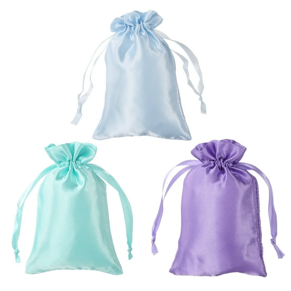 REGALWOVEN Satin Bags with Drawstring, Wedding Favor Bags Gift Packaging Sky Blue, Light Green, Light Purple