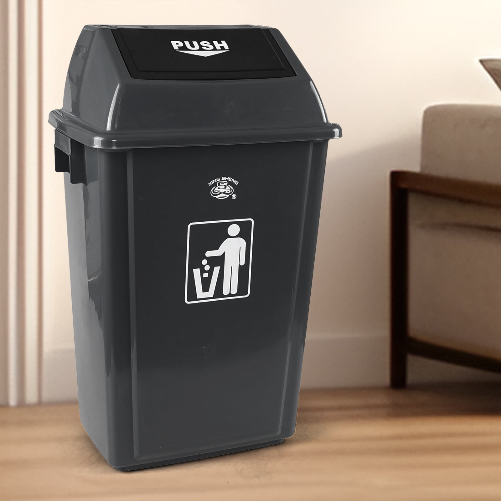 Melontray 4 Pack Large Swing Top Trash Can, 15 Gallon Plastic Garbage Can with Lid for Kitchen Garage, Office, Grey