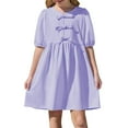 thumbnail image 1 of Diufon Robes d'Été pour Filles Manches Courtes Nœud Papillon Dos Bouton Col Rond Robe Douce Plissée avec Poches, 1 of 7