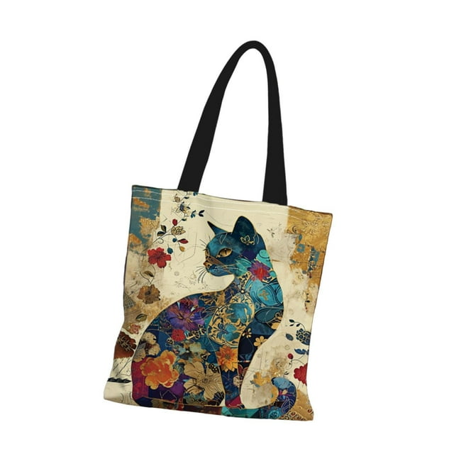 Bolso de lona para mujer, regalo de San Valentín, bolso de viaje, bolso de hombro Gato de cara lateral