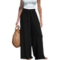 thumbnail image 2 of Linen Pants Women Summer Bow Tie Knot High Waisted Palazzo Pants Casual Flowy Beach Wide Leg Pant Black XL, 2 of 4