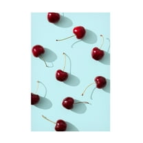 Trademark Fine Art Pictufy Studio Cherries On Turquoise Background Canvas Wall Art