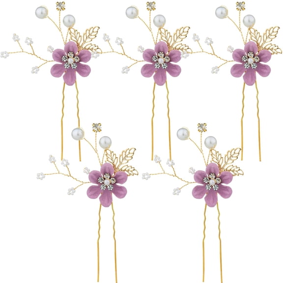 Bridal Hair Combs, 5PCS Wedding Hair Pins Set Crystal Flower Hair Clips Bride Bridesmaid Hair Sides Comb Rhinestone Barrettes, Pearl Flower Hair Pins Hair Accessories for Women Girls (Light Blue)