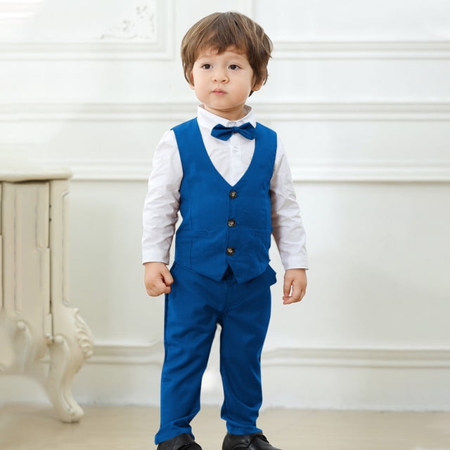 Odeerbi Chicos 4 Pcs Caballero Traje Formal Vestido Camisa + Traje Pantalones + Chaleco + Corbata de Boda Trajes Conjunto