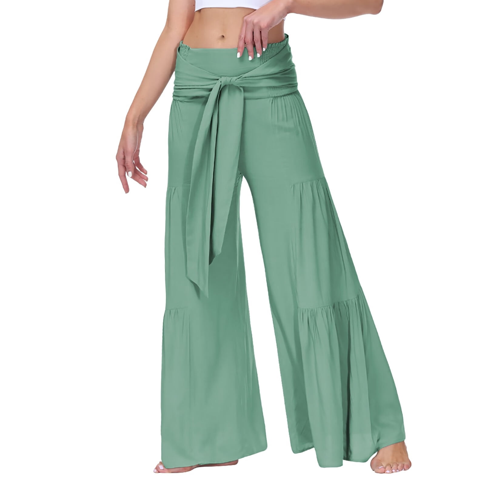 Stretch Rayon Pants for Women, Fold Over Stretch Waistband Pants, Relaxed  Fit Casual Pants, Loose Wide Leg Trousers, Tie Dye Palazzo Pants 