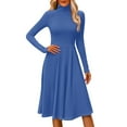 thumbnail image 2 of Women's Casual Fashion High Neck Long Sleeve Solid Color Midi Dress, Fall and Winter Elegant Dress for Everyday Wear, Comfortable and Versatile Styling,Blue,L, 2 of 7