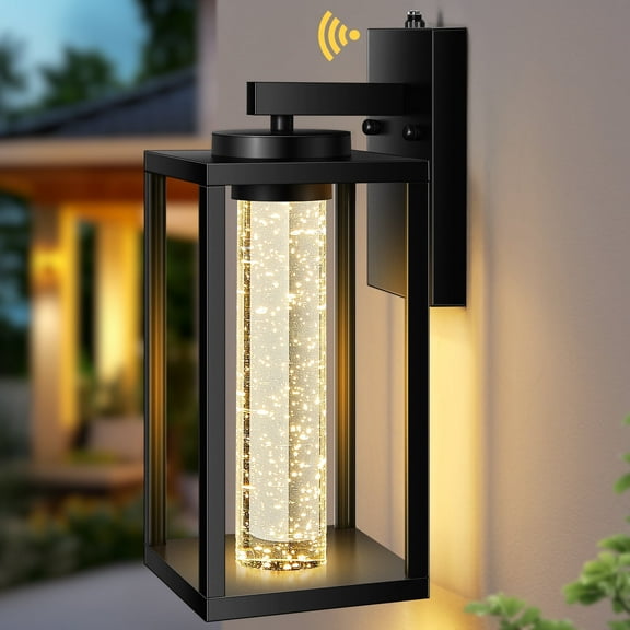 VIANIS Large Exterior Lighting Fixtures, Black Outdoor Porch Lights for House, 10W LED Modern for Patio with Crystal Bubble Glass Anti-Rust Outdoor Wall Sconce Lantern