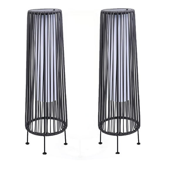 JT Morolux 2  PACK Solar Rattan Floor Lamp Outdoor, Waterproof LED Standing Lights, Handwoven Black Wicker Solar Patio Lamps for Garden, Porch, Yard, Deck, Lawn Decorations – Auto On/Off (Black)