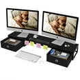 thumbnail image 1 of Dual Monitor Stand Riser with Drawers Extra Long Wood Desk Organizer Desktop Riser for Laptop Printer Computer TV Perfect for Home Office, 1 of 8