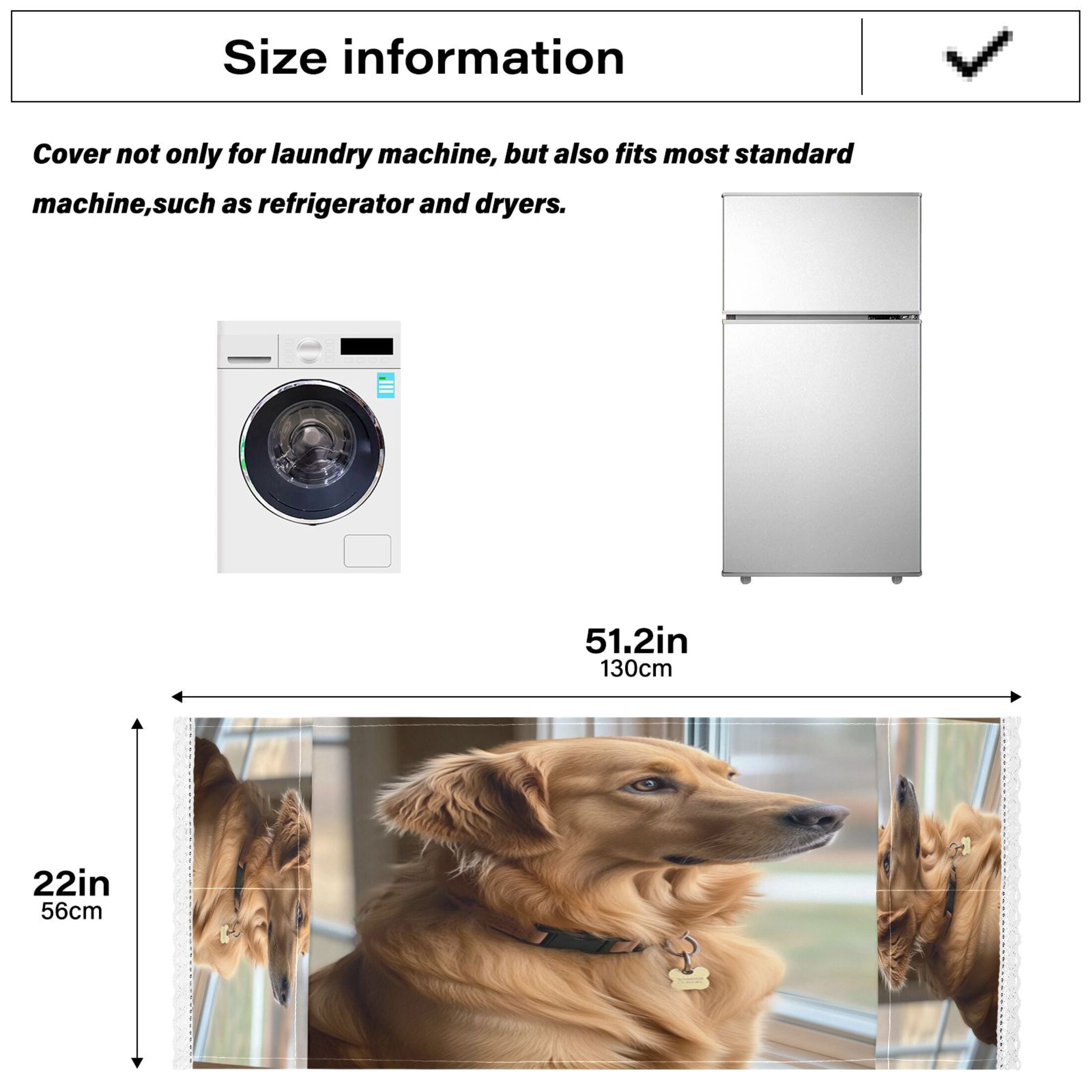 Golden RetrieverWasher and Dryer Covers Dust-Proof and Oil Resistant Fridge Cover with 4 Storage Pockets Washing Machine Top Cover for Laundry Kitchen Home 51.2 x 22 In